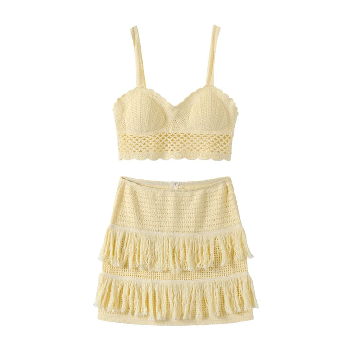 Sexy Beading Halter Bikini Mini Skirt Sets Women Backless Twist Crop Top High Waist Hip Package Skirts 2025 Spring Lady Outfit - Vogue Vista UK