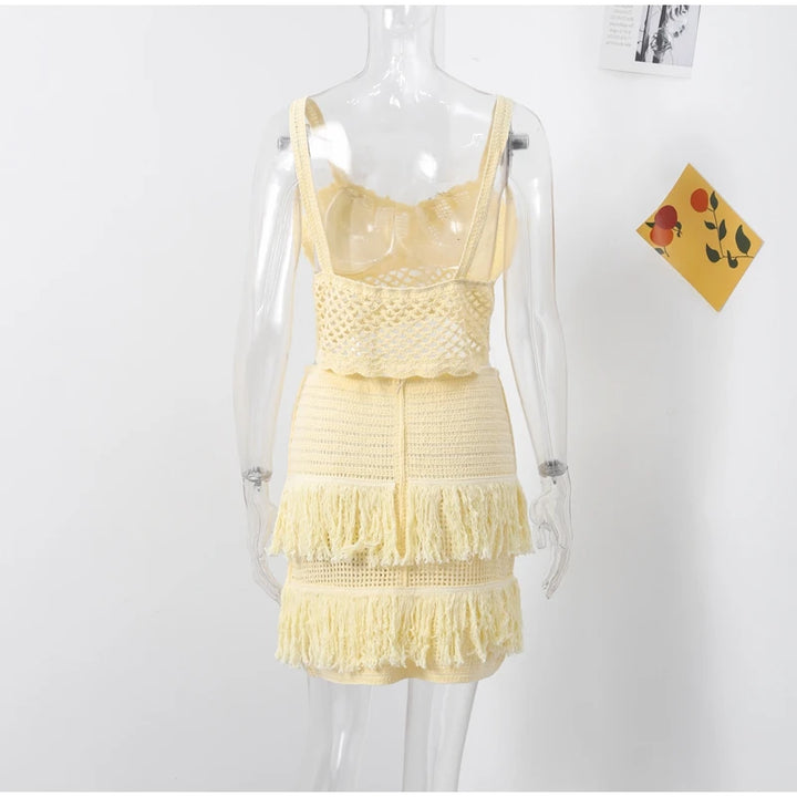 Sexy Beading Halter Bikini Mini Skirt Sets Women Backless Twist Crop Top High Waist Hip Package Skirts 2025 Spring Lady Outfit - Vogue Vista UK