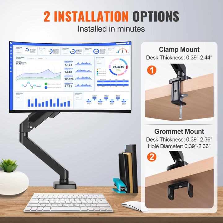 VEVOR Single/ Dual/ Triple Monitor Mount for Screens Gas Spring Monitor Arm Desk Mount with C-Clamp and Grommet Mounting Base - Vogue Vista UK