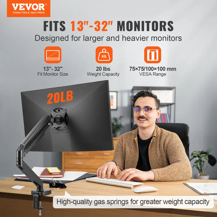 VEVOR Single/ Dual/ Triple Monitor Mount for Screens Gas Spring Monitor Arm Desk Mount with C-Clamp and Grommet Mounting Base - Vogue Vista UK