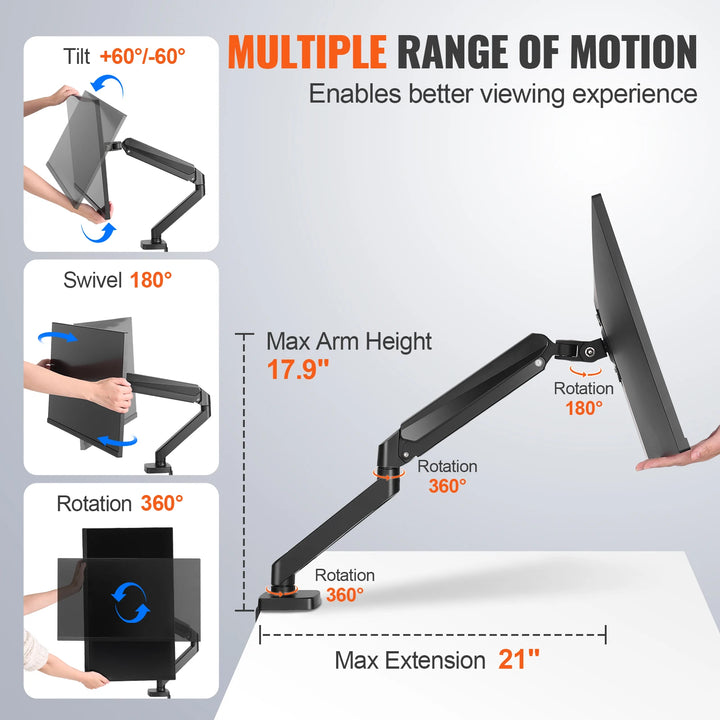 VEVOR Single/ Dual/ Triple Monitor Mount for Screens Gas Spring Monitor Arm Desk Mount with C-Clamp and Grommet Mounting Base - Vogue Vista UK