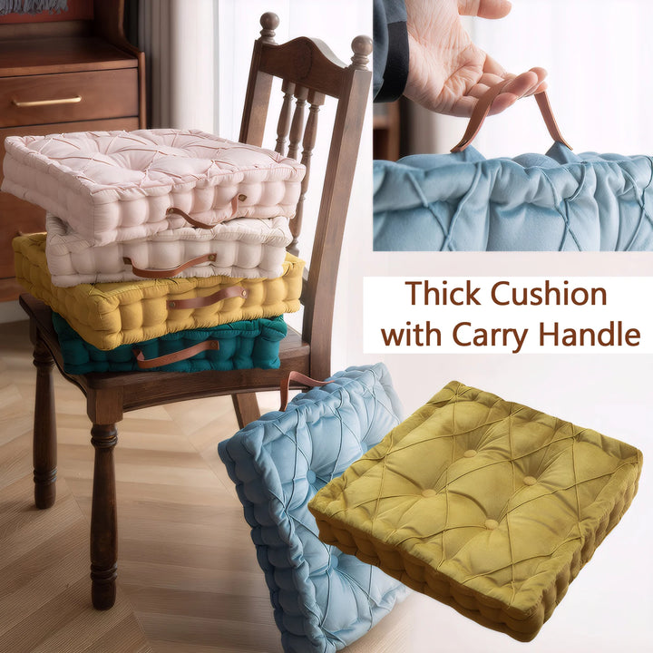 Dutch Velvet Thickened Chair Cushion Armchair Booster Cushion Seat Pad Jacquard Seat Riser Cushion for Chair Floor with Handles - Vogue Vista UK