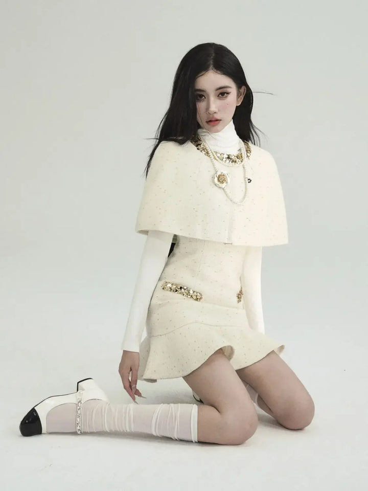 Autumn Women Clothing High end Socialite Temperament Cloak Camisole Dress Set Slimming Short Dress Two Piece Sets Women Outfits - Vogue Vista UK