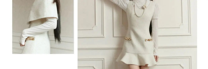 Autumn Women Clothing High end Socialite Temperament Cloak Camisole Dress Set Slimming Short Dress Two Piece Sets Women Outfits - Vogue Vista UK