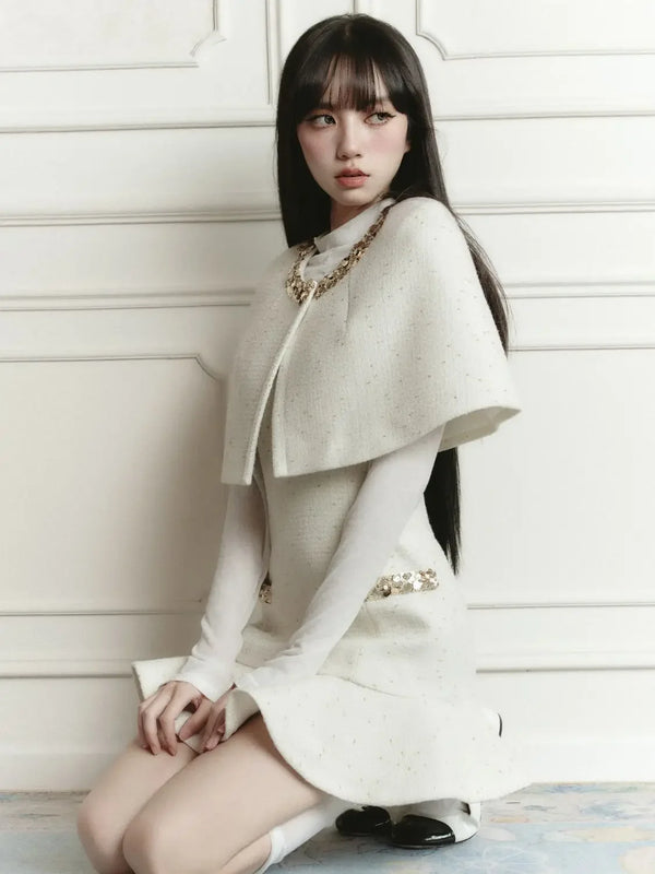 Autumn Women Clothing High end Socialite Temperament Cloak Camisole Dress Set Slimming Short Dress Two Piece Sets Women Outfits - Vogue Vista UK