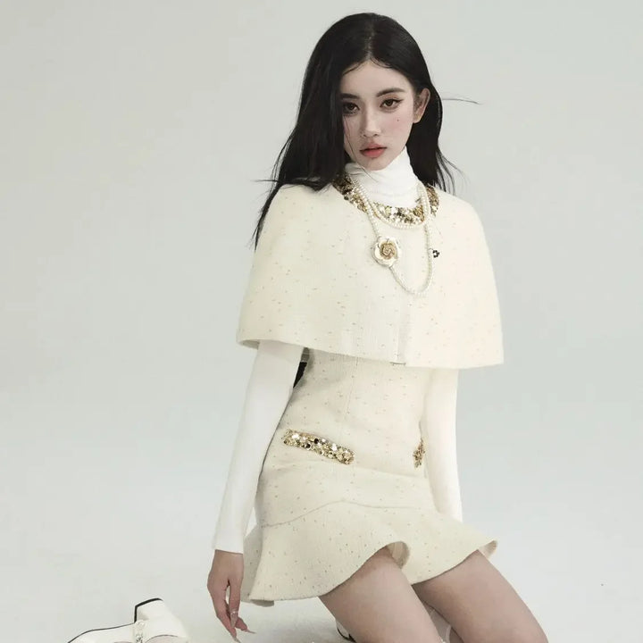 Autumn Women Clothing High end Socialite Temperament Cloak Camisole Dress Set Slimming Short Dress Two Piece Sets Women Outfits - Vogue Vista UK