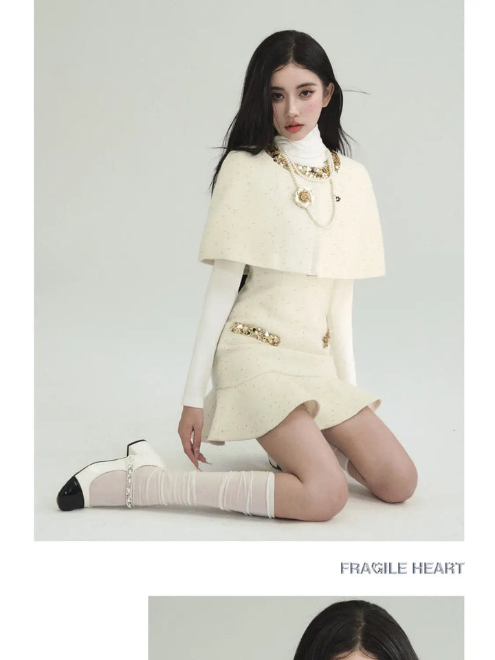 Autumn Women Clothing High end Socialite Temperament Cloak Camisole Dress Set Slimming Short Dress Two Piece Sets Women Outfits - Vogue Vista UK
