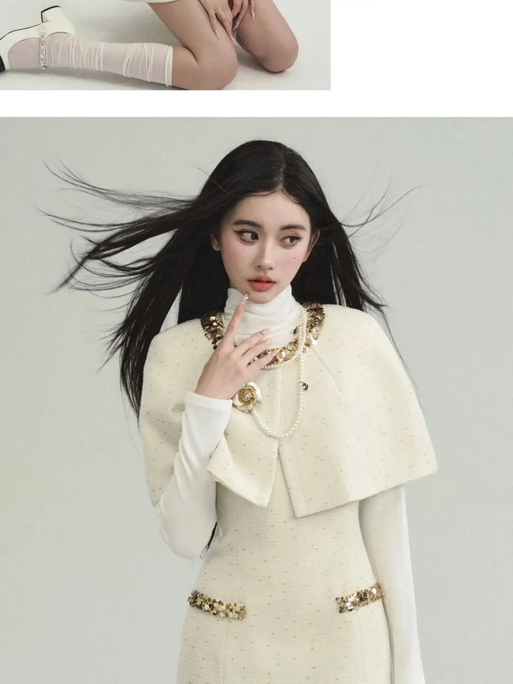 Autumn Women Clothing High end Socialite Temperament Cloak Camisole Dress Set Slimming Short Dress Two Piece Sets Women Outfits - Vogue Vista UK