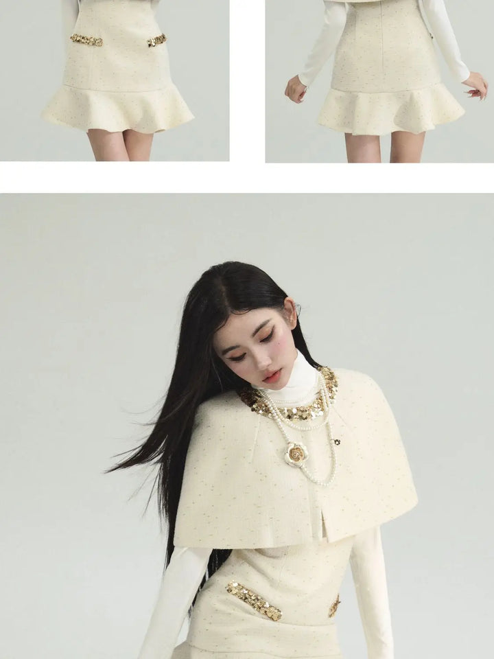 Autumn Women Clothing High end Socialite Temperament Cloak Camisole Dress Set Slimming Short Dress Two Piece Sets Women Outfits - Vogue Vista UK