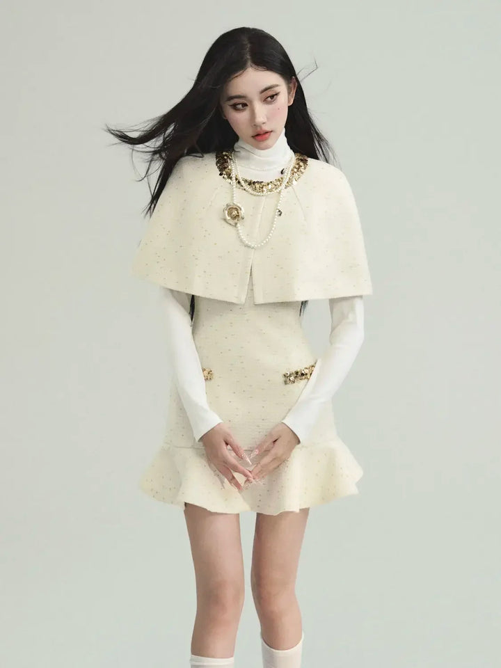 Autumn Women Clothing High end Socialite Temperament Cloak Camisole Dress Set Slimming Short Dress Two Piece Sets Women Outfits - Vogue Vista UK