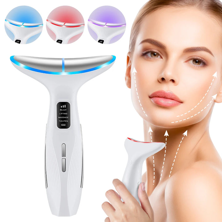 EMS Micro-current Neck Face Beauty Device LED IPL Skin Rejuvenation Cleaning Double Chin Removal Facial Lifting Firming Massager - Vogue Vista UK