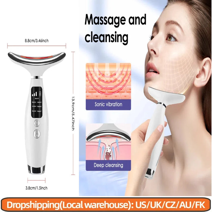 EMS Micro-current Neck Face Beauty Device LED IPL Skin Rejuvenation Cleaning Double Chin Removal Facial Lifting Firming Massager - Vogue Vista UK