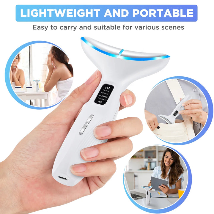 EMS Micro-current Neck Face Beauty Device LED IPL Skin Rejuvenation Cleaning Double Chin Removal Facial Lifting Firming Massager - Vogue Vista UK