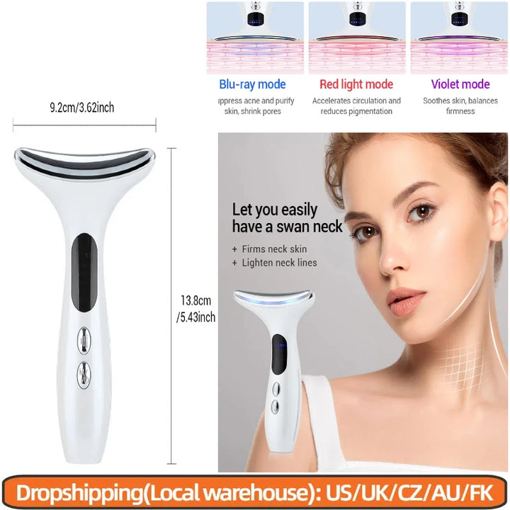 EMS Micro-current Neck Face Beauty Device LED IPL Skin Rejuvenation Cleaning Double Chin Removal Facial Lifting Firming Massager - Vogue Vista UK