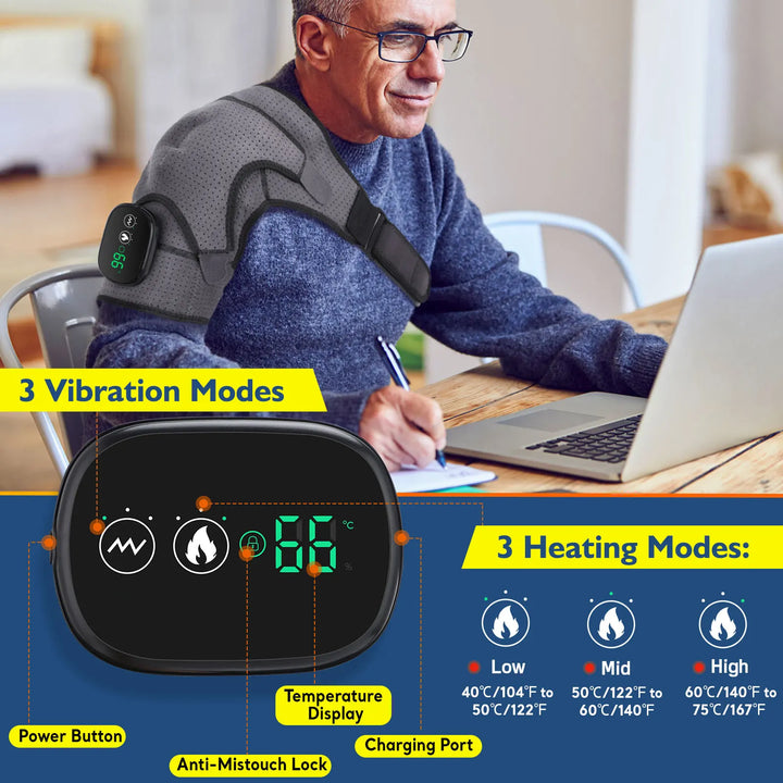 Electric Shoulder Temperature Massager Heating Pad Vibration Massage Support Belt Arthritis Relief Thermal Shoulder Brace - Vogue Vista UK