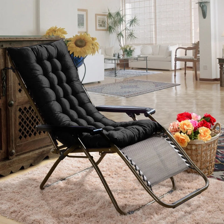 125cm Thick Soft Comfortable Chaise Lounge Chair Cushion, Black - Vogue Vista UK