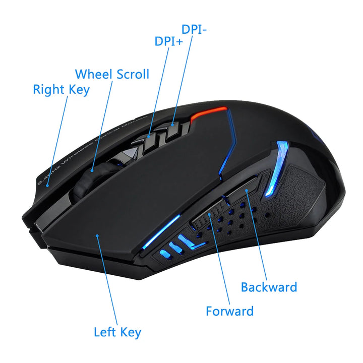 2.4GHz Wireless Mouse Optical Mice with USB Receiver 7 Buttons Gamer Mice Ergonomic Mice for Computer Laptop Accessories - Vogue Vista UK