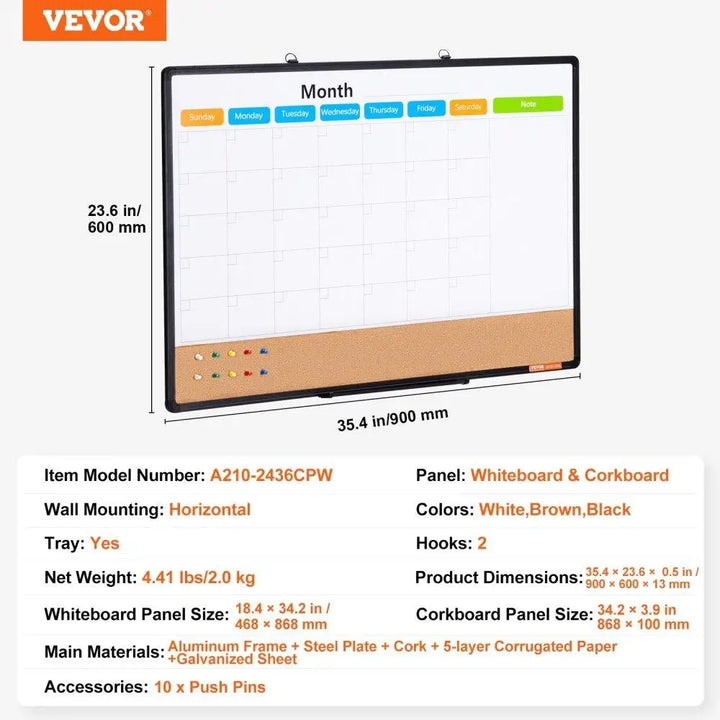 36x24 Aluminum Frame Monthly Calendar Whiteboard & Cork Board Set - Dual Use Planning Solution - Vogue Vista UK