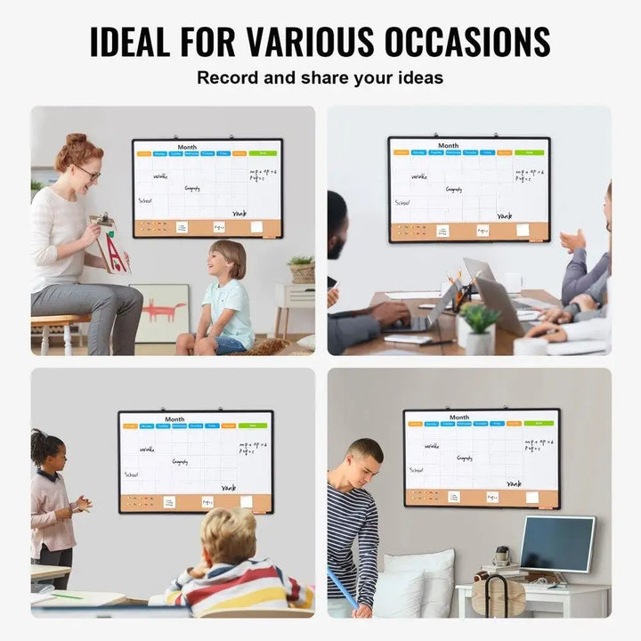 36x24 Aluminum Frame Monthly Calendar Whiteboard & Cork Board Set - Dual Use Planning Solution - Vogue Vista UK