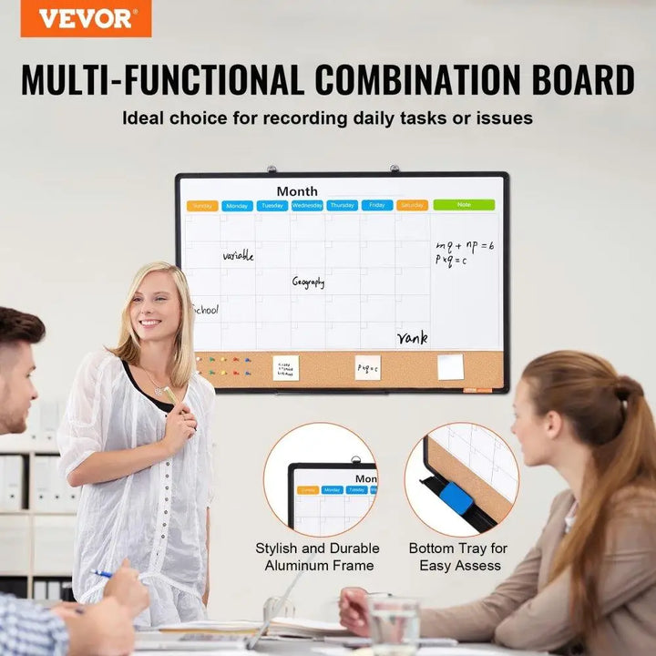 36x24 Aluminum Frame Monthly Calendar Whiteboard & Cork Board Set - Dual Use Planning Solution - Vogue Vista UK