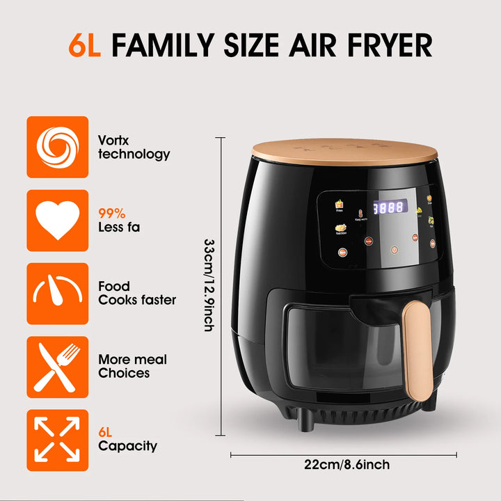 Air Fryer, 6QT Airfryer Viewing Window Cooker Digital Display 6 Cooking Presets - Vogue Vista UK