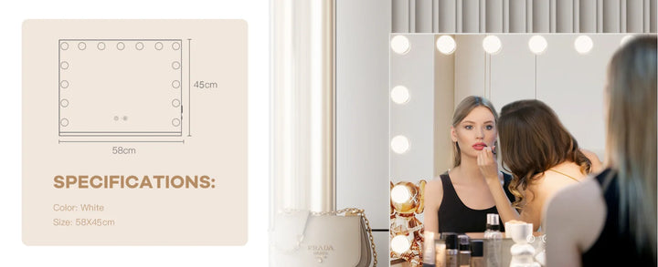 Bluetooth Hollywood Vanity Mirror with Lights, 58 × 45 cm Large LED Makeup Mirror with 15 Dimmable Bulbs, 3 Color Modes,USB Port - Vogue Vista UK