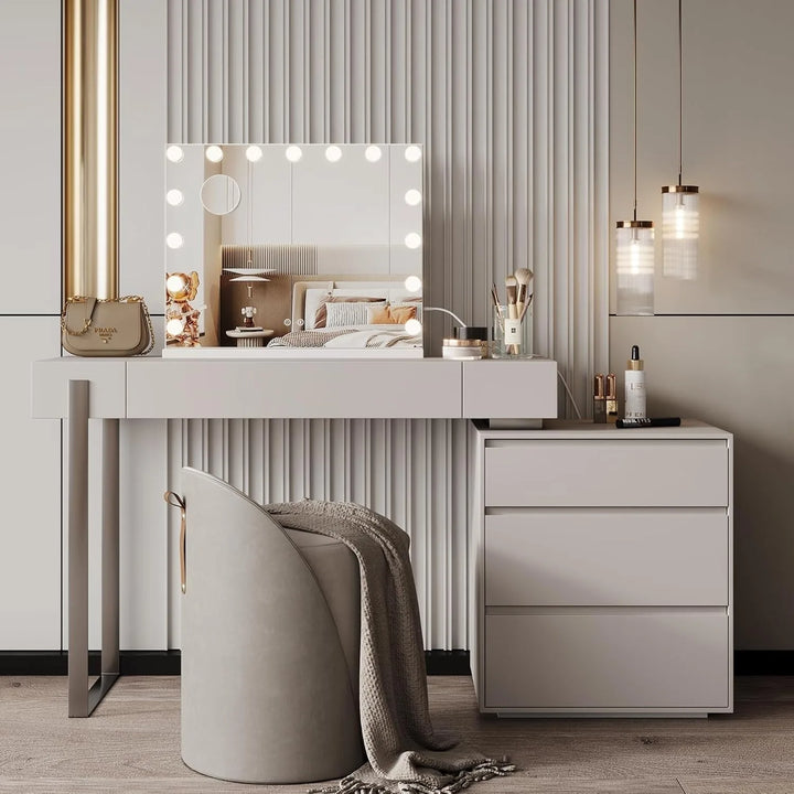 Bluetooth Hollywood Vanity Mirror with Lights, 58 × 45 cm Large LED Makeup Mirror with 15 Dimmable Bulbs, 3 Color Modes,USB Port - Vogue Vista UK