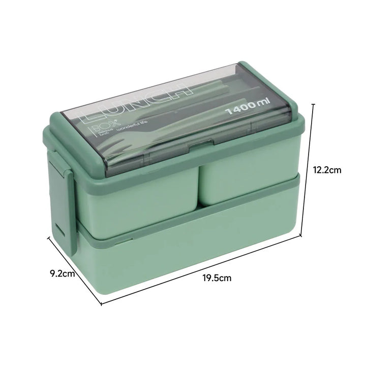 Dual-Layer Plastic Bento Lunch Box with Cutlery - Vogue Vista UK