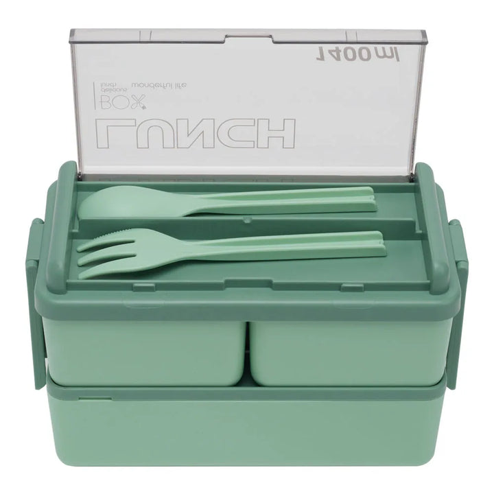 Dual-Layer Plastic Bento Lunch Box with Cutlery - Vogue Vista UK
