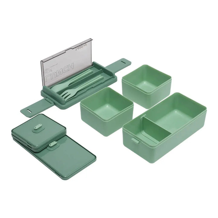 Dual-Layer Plastic Bento Lunch Box with Cutlery - Vogue Vista UK