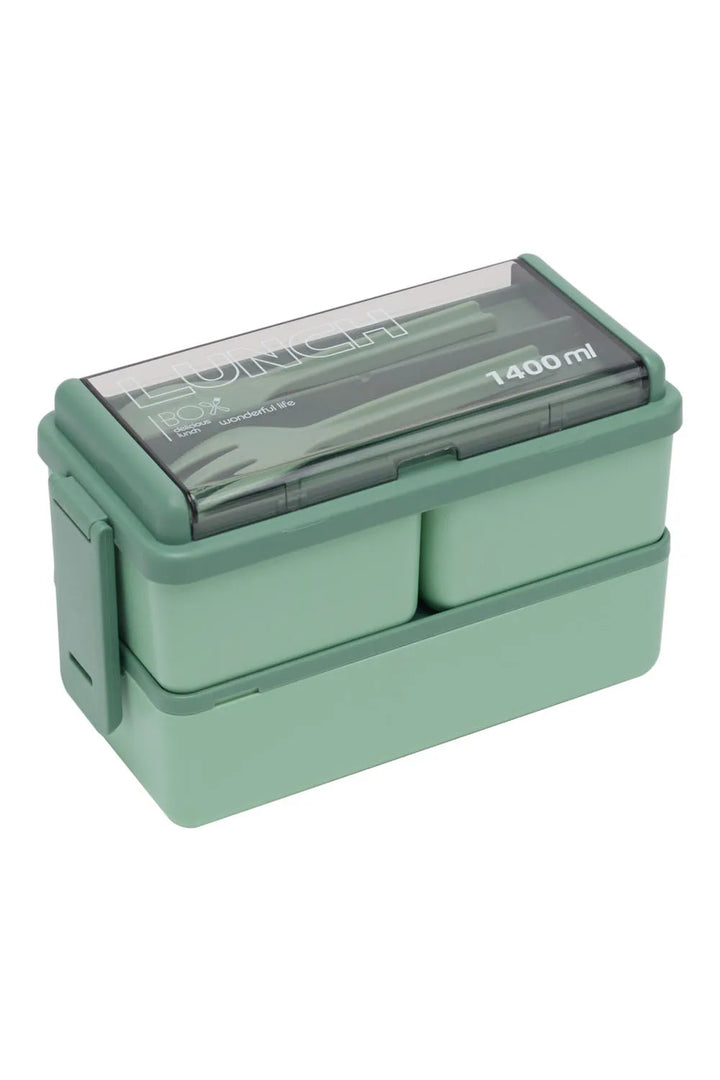 Dual-Layer Plastic Bento Lunch Box with Cutlery - Vogue Vista UK