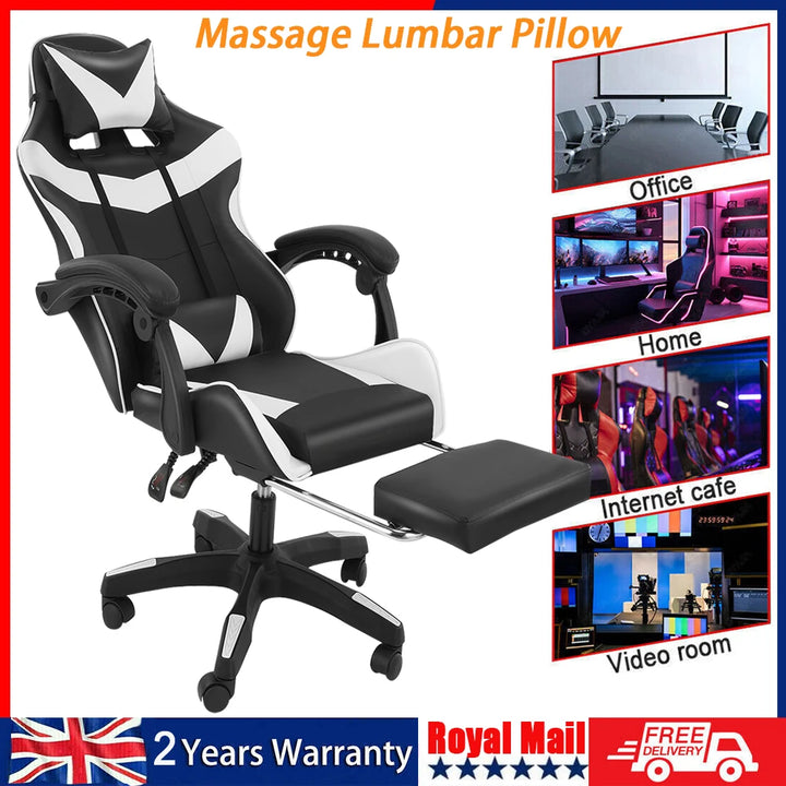 Ergonomic Gaming Chair with Footrest & Massage Lumbar Support,Racing Gamer Chair with Linked Armrests and Lumbar Support - Vogue Vista UK