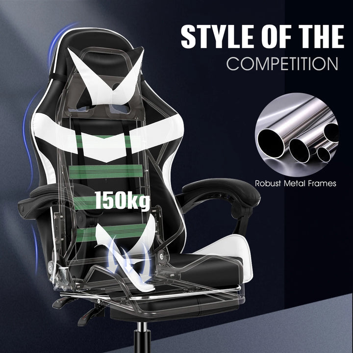 Ergonomic Gaming Chair with Footrest & Massage Lumbar Support,Racing Gamer Chair with Linked Armrests and Lumbar Support - Vogue Vista UK