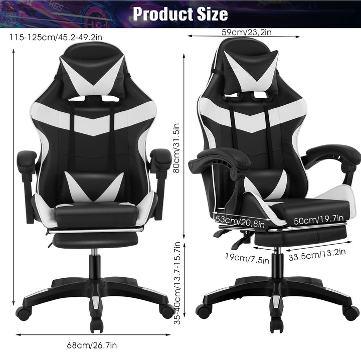 Ergonomic Gaming Chair with Footrest & Massage Lumbar Support,Racing Gamer Chair with Linked Armrests and Lumbar Support - Vogue Vista UK