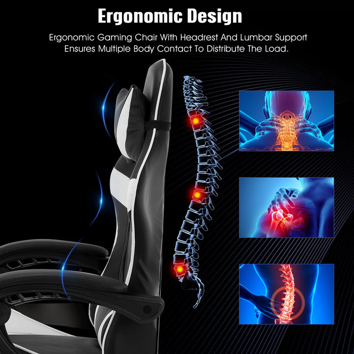 Ergonomic Gaming Chair with Footrest & Massage Lumbar Support,Racing Gamer Chair with Linked Armrests and Lumbar Support - Vogue Vista UK