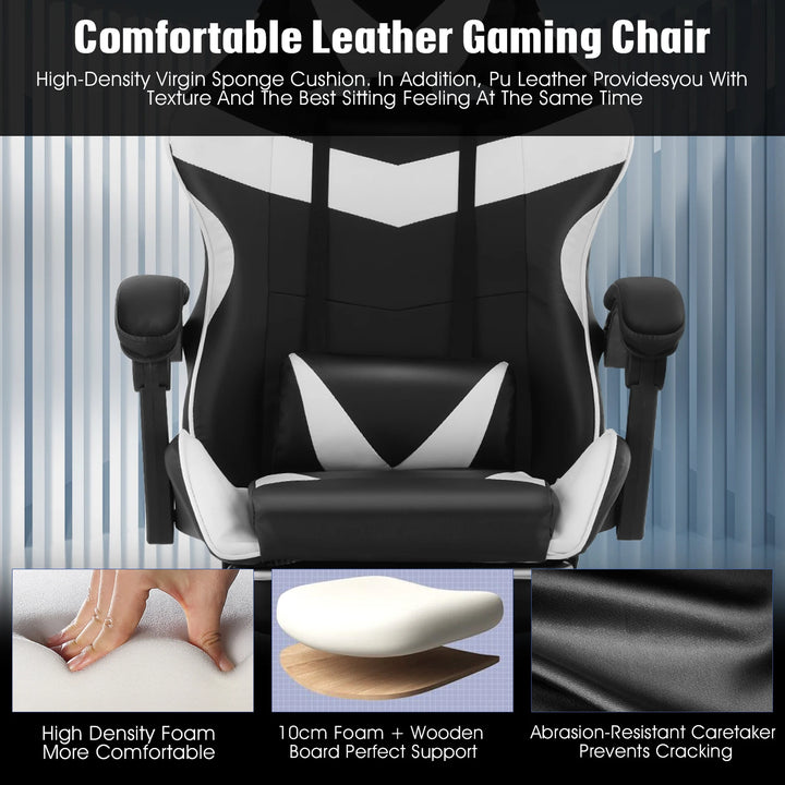 Ergonomic Gaming Chair with Footrest & Massage Lumbar Support,Racing Gamer Chair with Linked Armrests and Lumbar Support - Vogue Vista UK