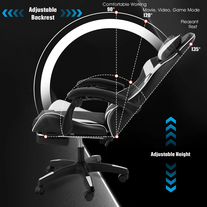 Ergonomic Gaming Chair with Footrest & Massage Lumbar Support,Racing Gamer Chair with Linked Armrests and Lumbar Support - Vogue Vista UK