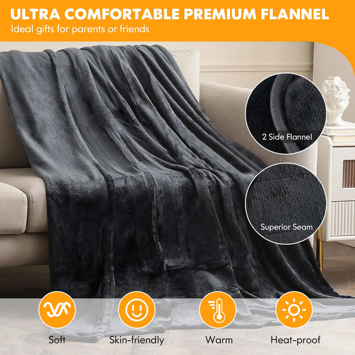 GOFLAME 180 x 130 cm Electric Heated Blanket Throw, Soft Fast Heating Blanket w/9 Heat Settings - Vogue Vista UK