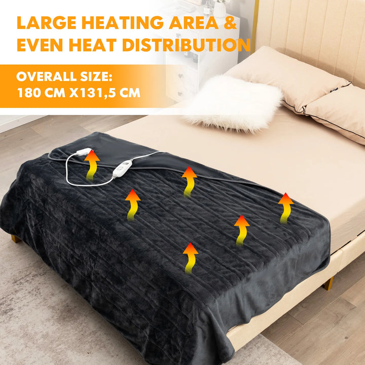 GOFLAME 180 x 130 cm Electric Heated Blanket Throw, Soft Fast Heating Blanket w/9 Heat Settings - Vogue Vista UK
