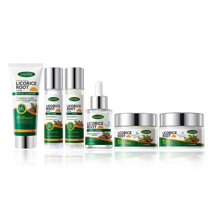 Licorice Root Skin Care Set contains Cleanser, Essence, Face Cream, Lotion,Toner, Eye Cream, Deep Hydration Skincare Gift Set - Vogue Vista UK