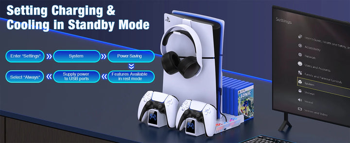 BEBONCOOL S3000 Cooling Vertical Stand For PlayStation 5 Slim DualSense Charger - Vogue Vista UK