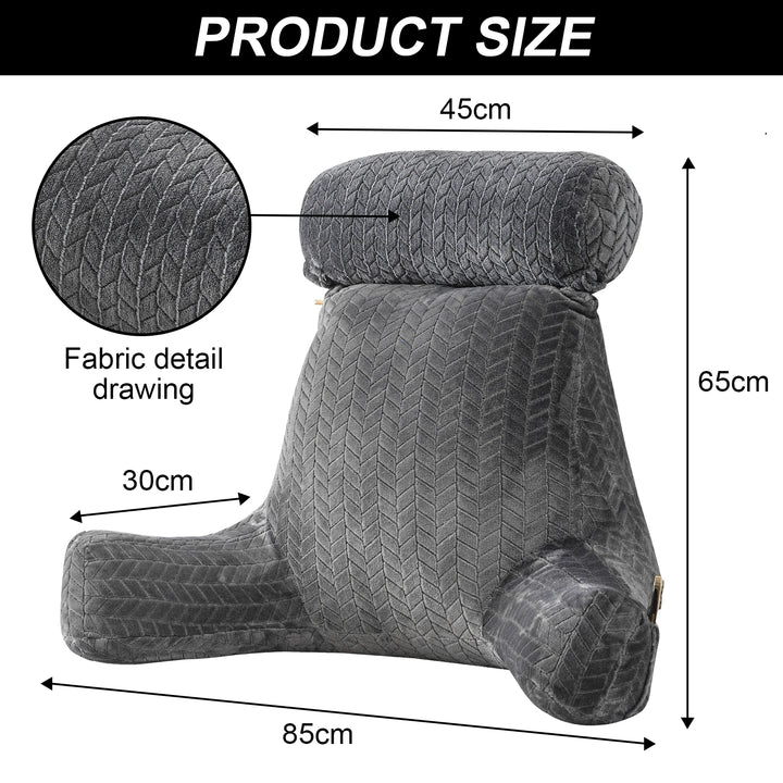 XXL Adult Reading Pillow Back Pillow for Sitting in Bed Backrest Lounge Cushion with Arms Pockets Back Support Bed Rest Pillow - Vogue Vista UK