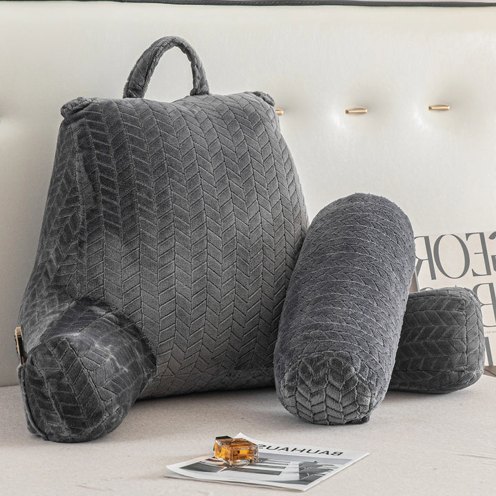 XXL Adult Reading Pillow Back Pillow for Sitting in Bed Backrest Lounge Cushion with Arms Pockets Back Support Bed Rest Pillow - Vogue Vista UK