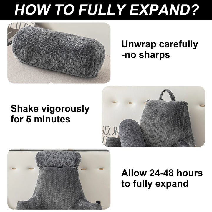 XXL Adult Reading Pillow Back Pillow for Sitting in Bed Backrest Lounge Cushion with Arms Pockets Back Support Bed Rest Pillow - Vogue Vista UK