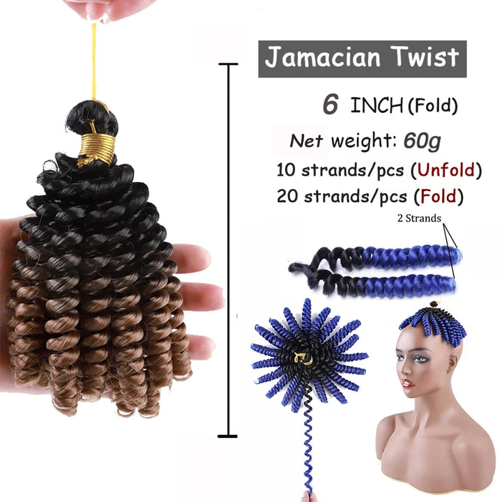 Benehair 6inch Short Jamacican Braids Crochet Hair Synthetic Ombre Black Brown Wine Red Curly Crochet braids for black women - Vogue Vista UK