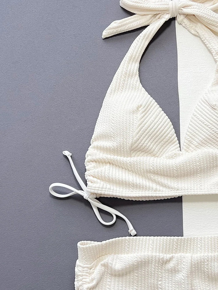 Vigoashely 2025 Sexy White Tied Halter Bikini Set High Waist Push Up Swimsuit Women Backless Swimwear Beach Summer Bathing Suit - Vogue Vista UK