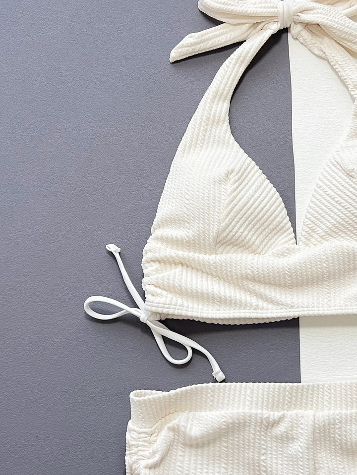 Vigoashely 2025 Sexy White Tied Halter Bikini Set High Waist Push Up Swimsuit Women Backless Swimwear Beach Summer Bathing Suit - Vogue Vista UK