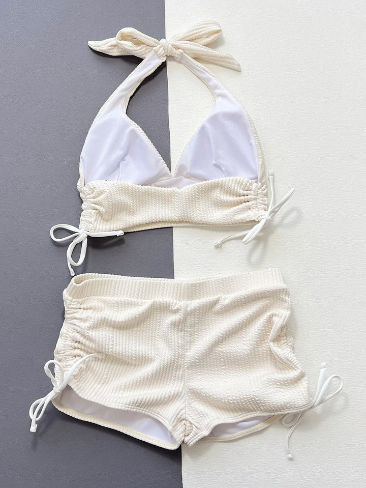 Vigoashely 2025 Sexy White Tied Halter Bikini Set High Waist Push Up Swimsuit Women Backless Swimwear Beach Summer Bathing Suit - Vogue Vista UK