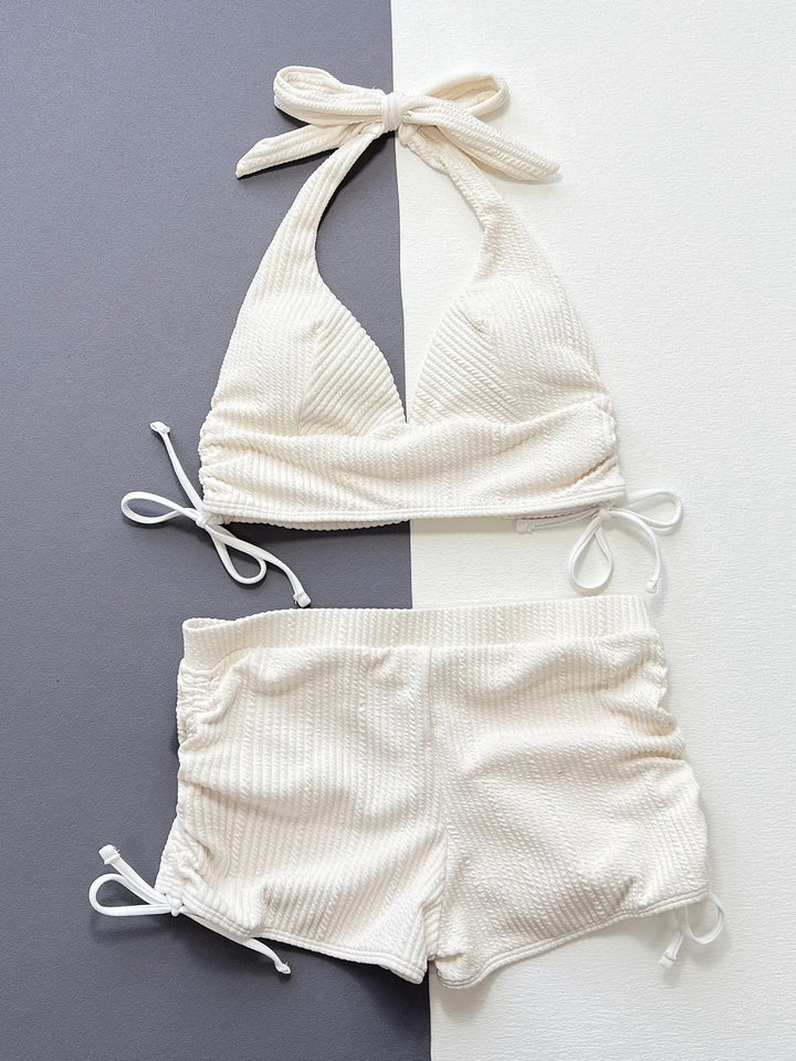 Vigoashely 2025 Sexy White Tied Halter Bikini Set High Waist Push Up Swimsuit Women Backless Swimwear Beach Summer Bathing Suit - Vogue Vista UK