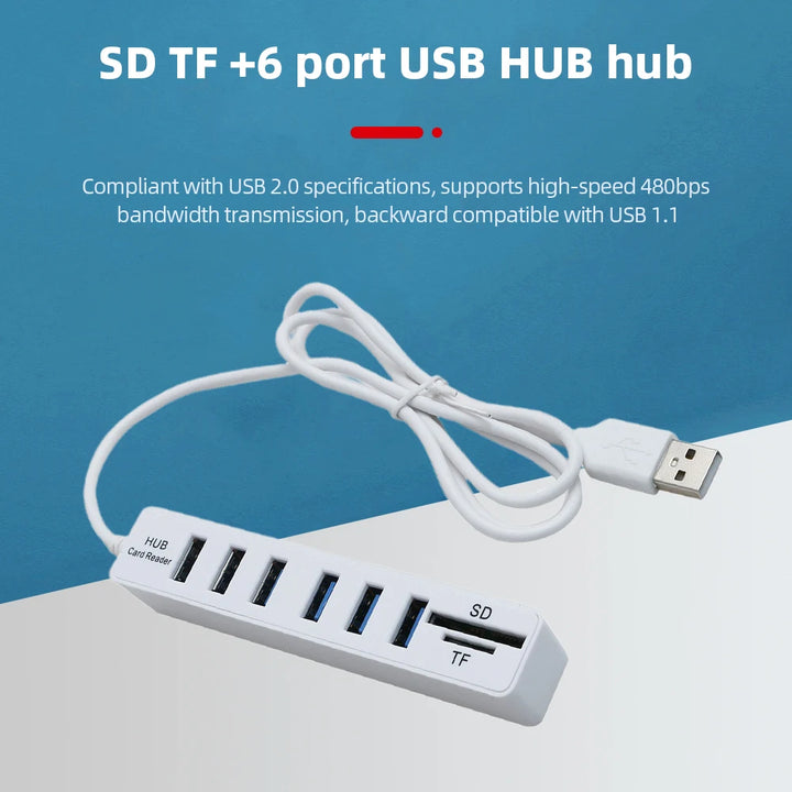 Hub Multi Splitter Port High Speed Transmission USB 6 Port Memory TF Docking Station Plug and Play for Mobile Hard Drive - Vogue Vista UK
